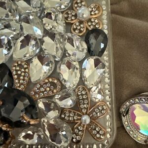 Clear Crystal & Gold Floral Embellished Phone Case - Sparkling Accent